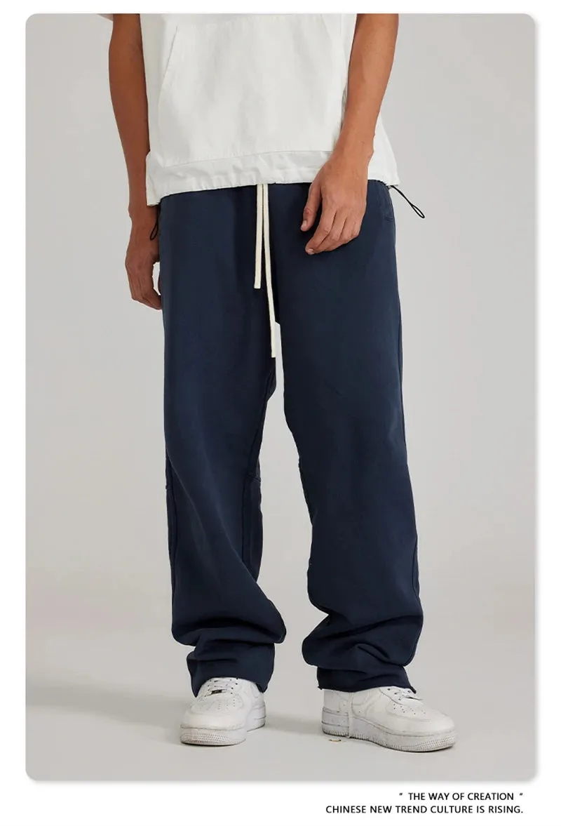 Obsidian Phoenix Luxury 380gsm Washed Cotton Pants - Unisex Oversized Loose-Fit Retro Straight-Leg Trousers