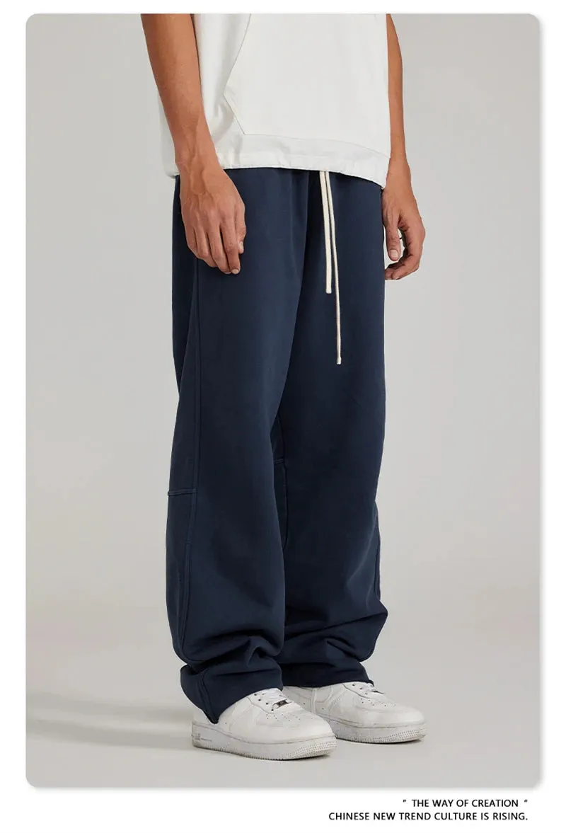 Obsidian Phoenix Luxury 380gsm Washed Cotton Pants - Unisex Oversized Loose-Fit Retro Straight-Leg Trousers