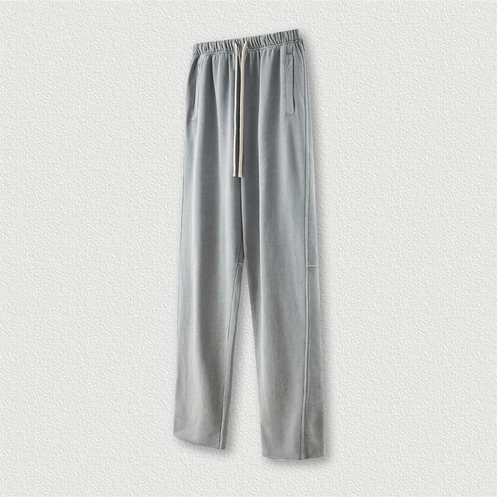 Obsidian Phoenix Luxury 380gsm Washed Cotton Pants - Unisex Oversized Loose-Fit Retro Straight-Leg Trousers
