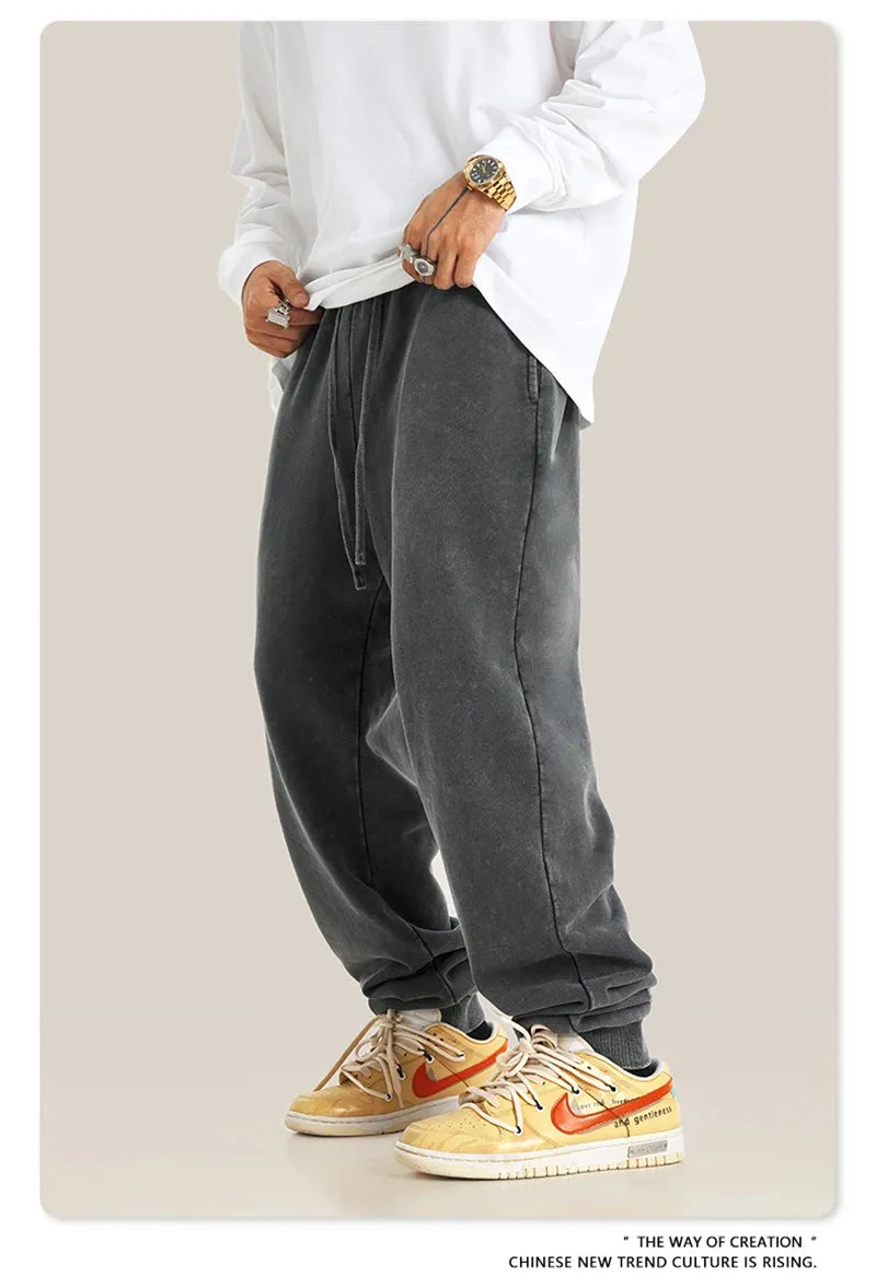 Obsidian Phoenix Luxury 400gsm Washed Cotton Sweatpants - Unisex Loose-Fit Heavyweight Sport Joggers