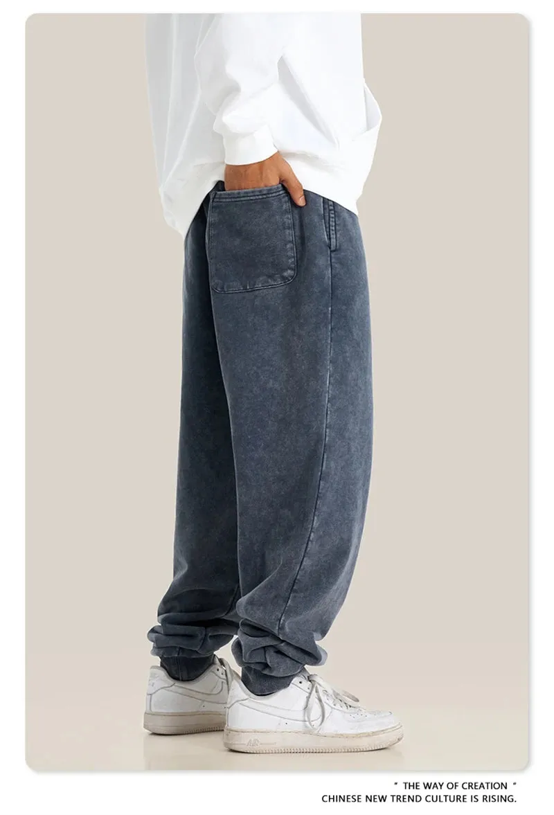Obsidian Phoenix Luxury 400gsm Washed Cotton Sweatpants - Unisex Loose-Fit Heavyweight Sport Joggers