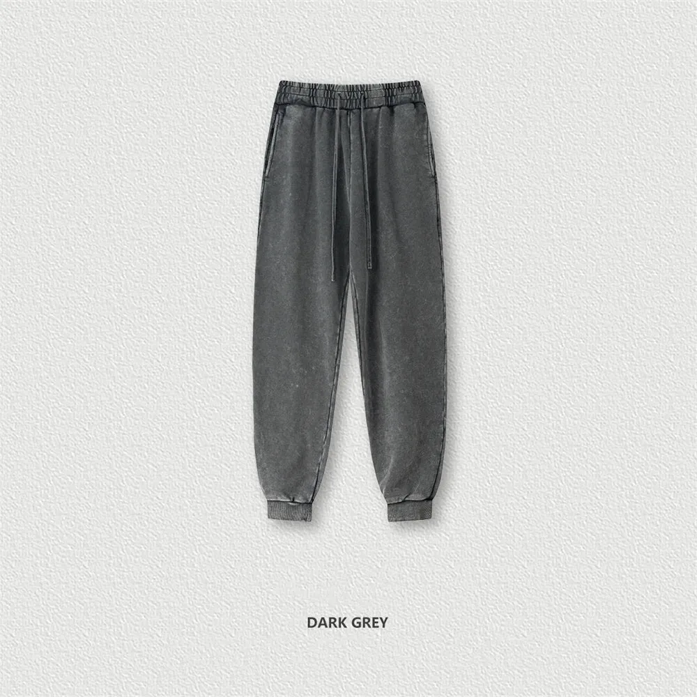Obsidian Phoenix Luxury 400gsm Washed Cotton Sweatpants - Unisex Loose-Fit Heavyweight Sport Joggers