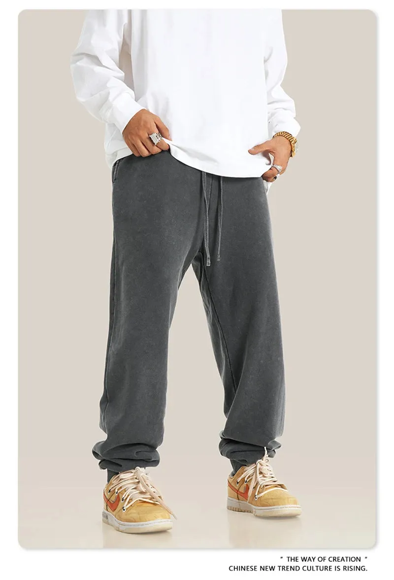 Obsidian Phoenix Luxury 400gsm Washed Cotton Sweatpants - Unisex Loose-Fit Heavyweight Sport Joggers