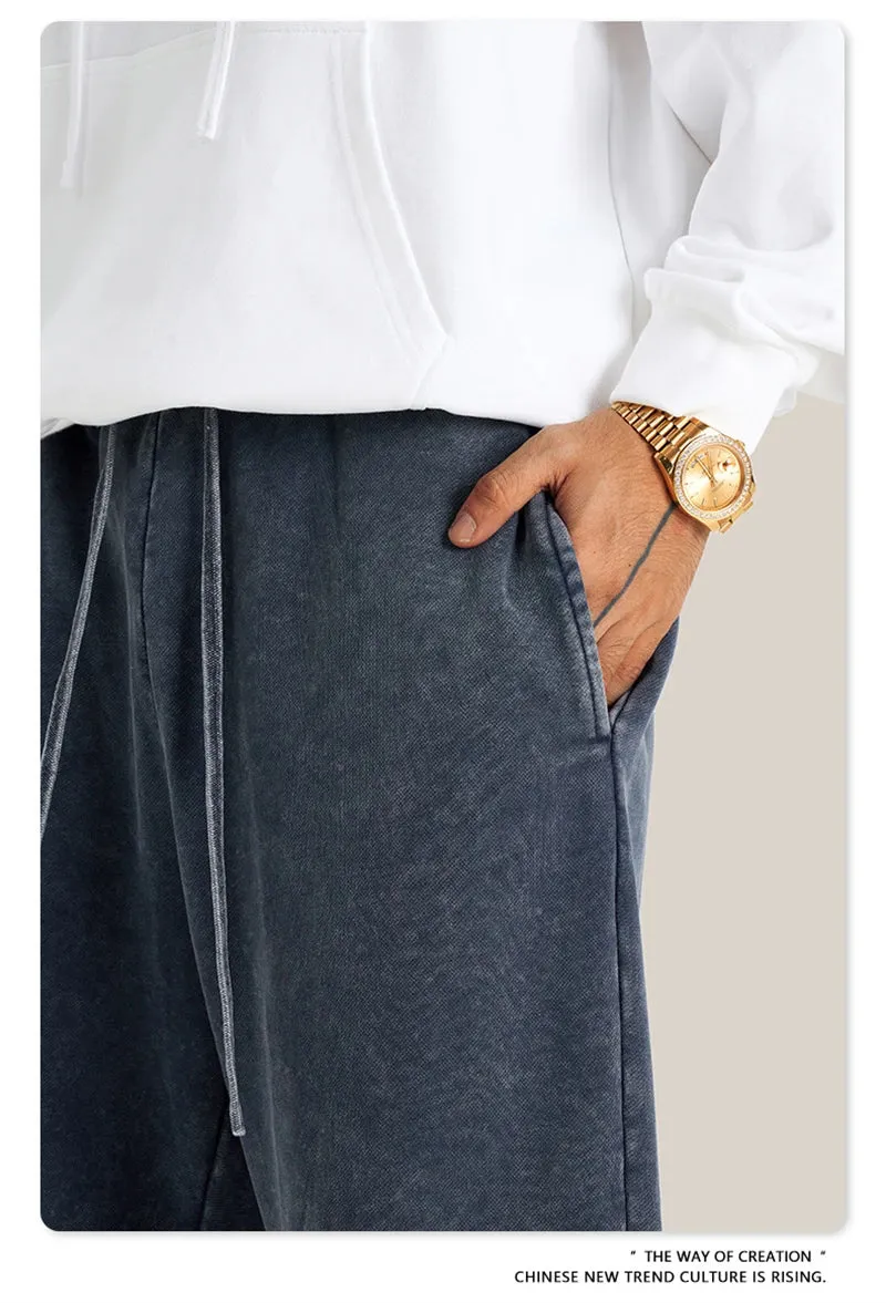 Obsidian Phoenix Luxury 400gsm Washed Cotton Sweatpants - Unisex Loose-Fit Heavyweight Sport Joggers