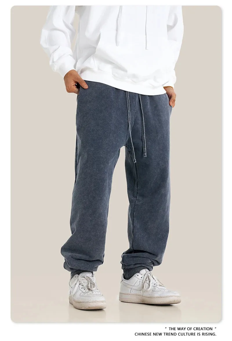 Obsidian Phoenix Luxury 400gsm Washed Cotton Sweatpants - Unisex Loose-Fit Heavyweight Sport Joggers