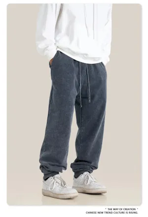 Obsidian Phoenix Luxury 400gsm Washed Cotton Sweatpants - Unisex Loose-Fit Heavyweight Sport Joggers