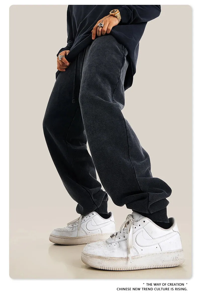 Obsidian Phoenix Luxury 400gsm Washed Cotton Sweatpants - Unisex Loose-Fit Heavyweight Sport Joggers
