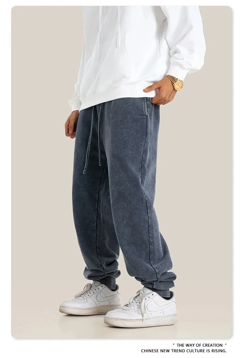 Obsidian Phoenix Luxury 400gsm Washed Cotton Sweatpants - Unisex Loose-Fit Heavyweight Sport Joggers