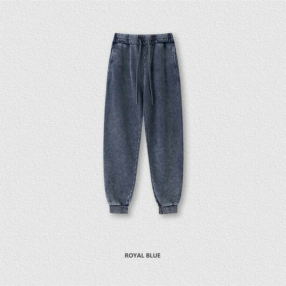 Obsidian Phoenix Luxury 400gsm Washed Cotton Sweatpants - Unisex Loose-Fit Heavyweight Sport Joggers