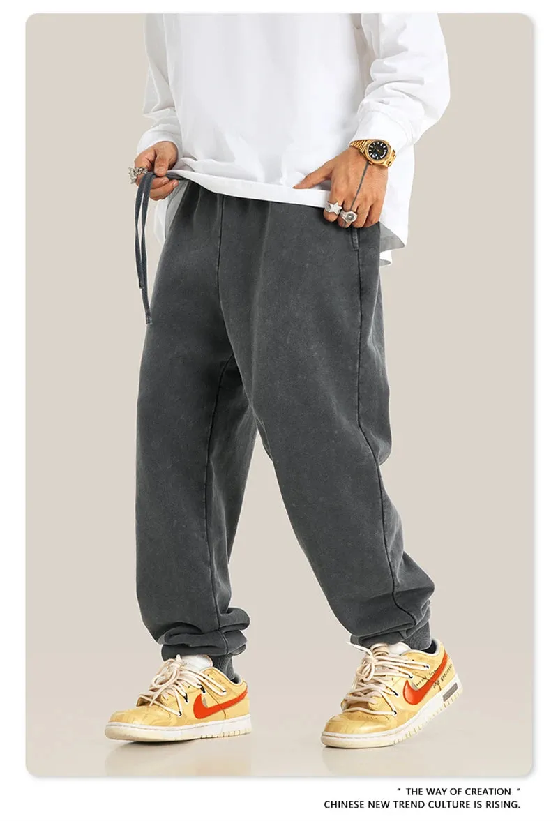Obsidian Phoenix Luxury 400gsm Washed Cotton Sweatpants - Unisex Loose-Fit Heavyweight Sport Joggers
