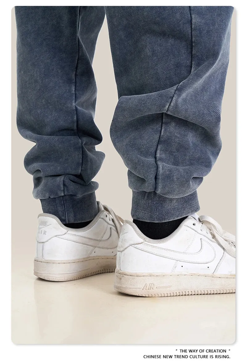 Obsidian Phoenix Luxury 400gsm Washed Cotton Sweatpants - Unisex Loose-Fit Heavyweight Sport Joggers