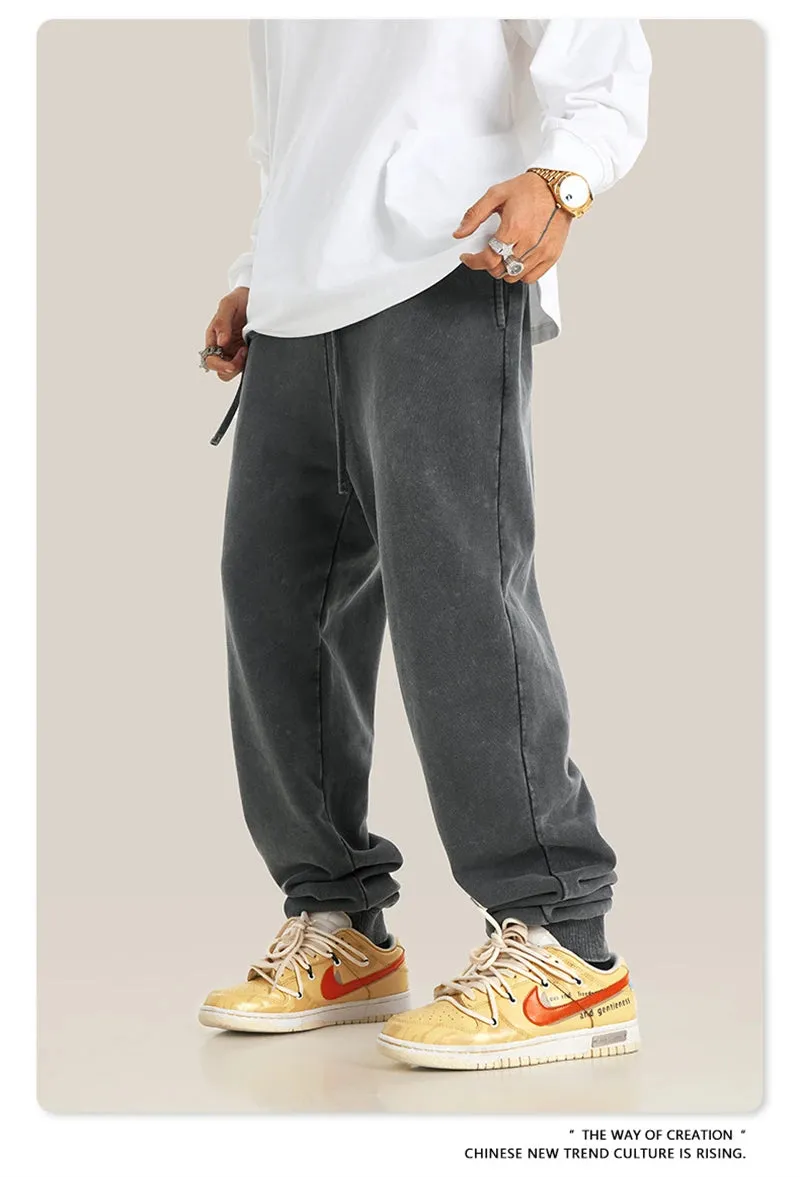 Obsidian Phoenix Luxury 400gsm Washed Cotton Sweatpants - Unisex Loose-Fit Heavyweight Sport Joggers