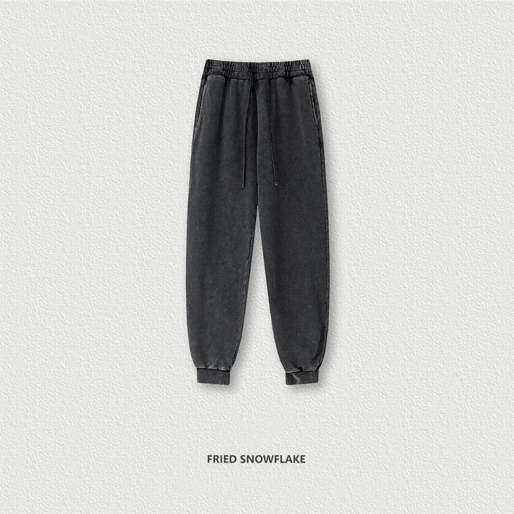 Obsidian Phoenix Luxury 400gsm Washed Cotton Sweatpants - Unisex Loose-Fit Heavyweight Sport Joggers