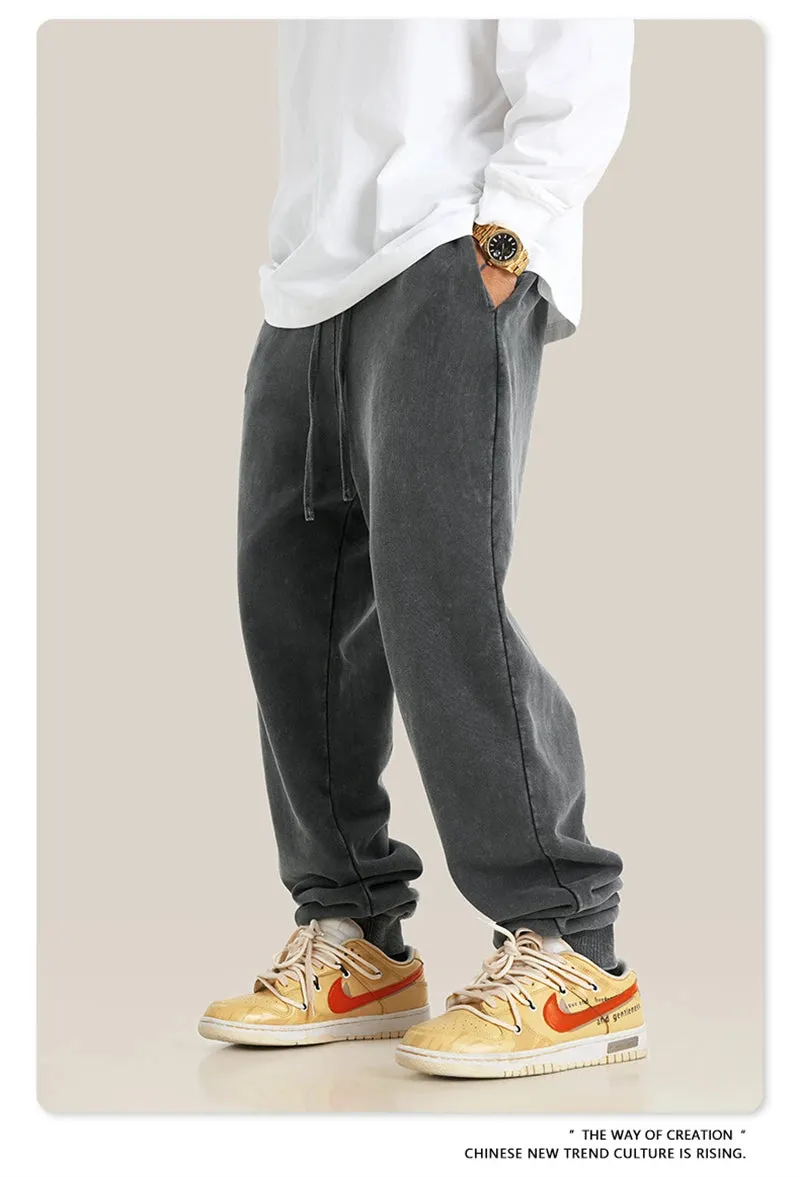 Obsidian Phoenix Luxury 400gsm Washed Cotton Sweatpants - Unisex Loose-Fit Heavyweight Sport Joggers