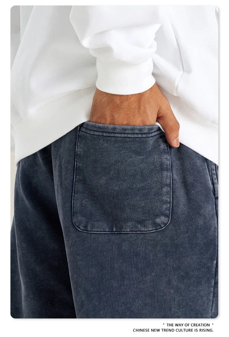 Obsidian Phoenix Luxury 400gsm Washed Cotton Sweatpants - Unisex Loose-Fit Heavyweight Sport Joggers