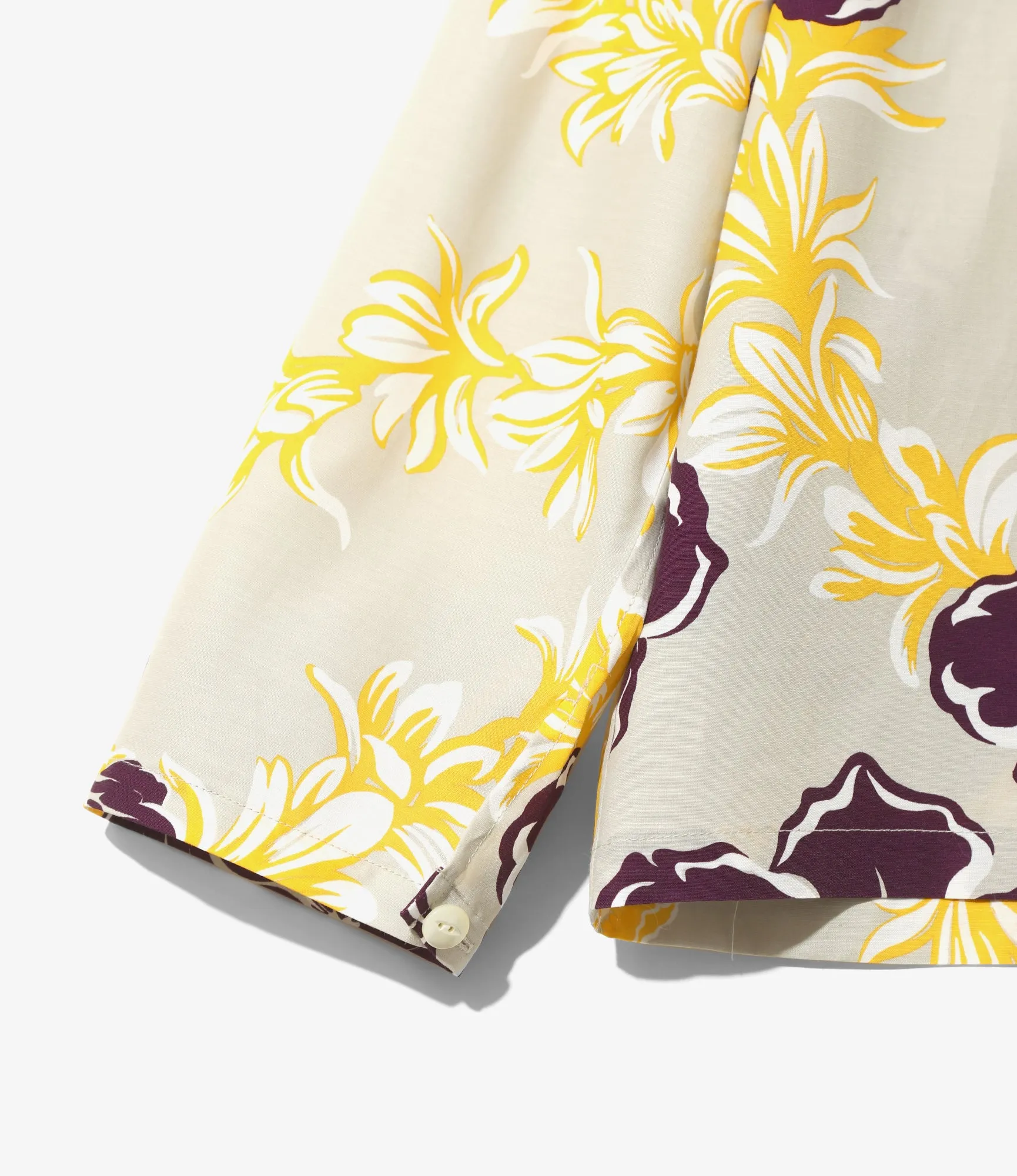 One-Up Shirt – Ivory Floral Papillon Print Rayon