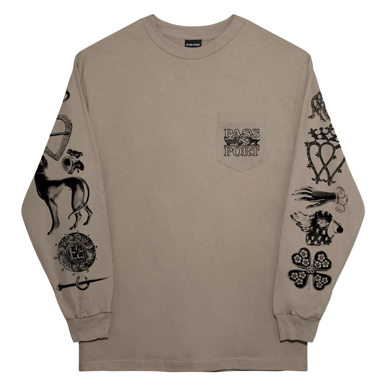 Passport Trinkets Pocket Long-sleeve Tee 'Khaki'