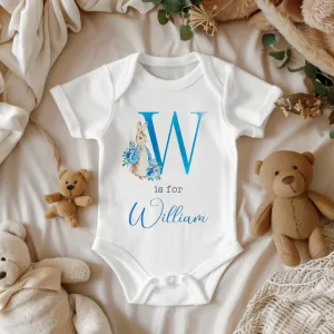 Personalised Name Boy Peter Rabbit Inspired Baby Bodysuit