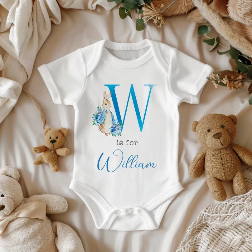 Personalised Name Boy Peter Rabbit Inspired Baby Bodysuit