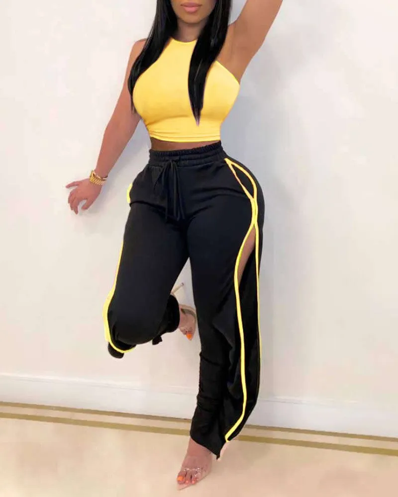 Piping Contrast 2 Pieces Top And Pants Set