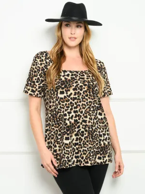 PLUS SIZE SHORT SLEEVE ANIMAL PRINT TOP