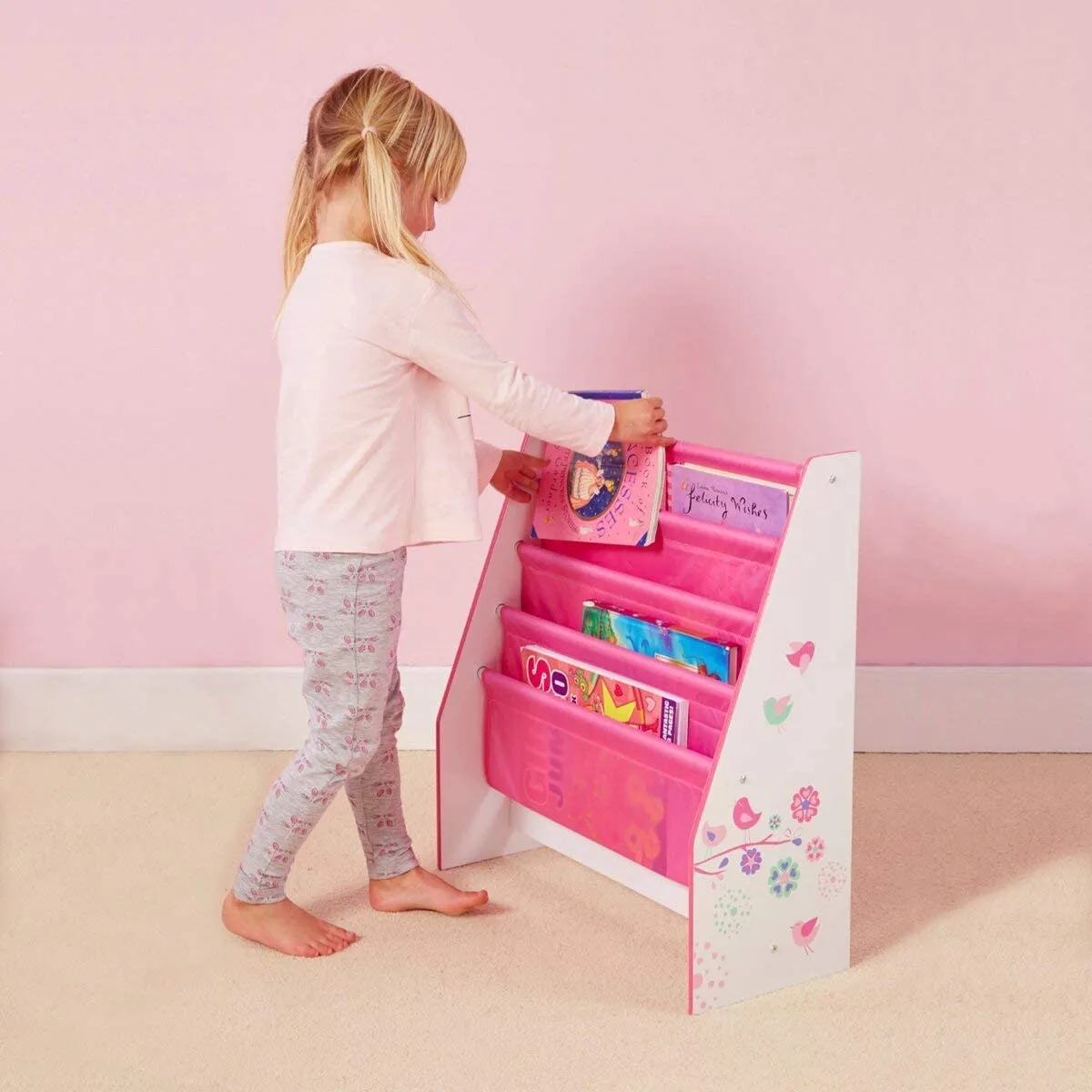 Princess Pink 4 Tier Sling BookCase | Childrens Bookcase | Kids Bookshelf