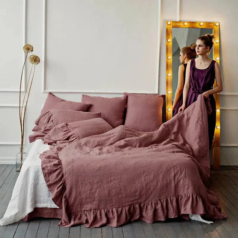 Pure Linen Ruffle Duvet Set