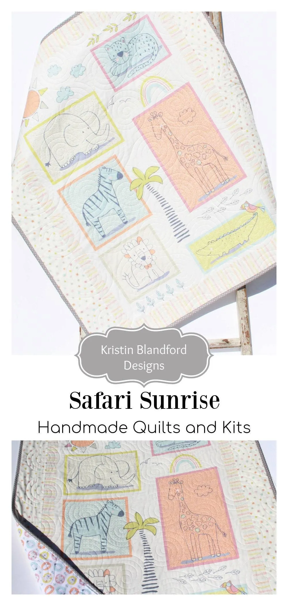 Quilt Kit for Beginners Safari Animals Low Volume Sunrise Baby Bedding Blanket Jungle Fabrics Lion Giraffe Elephant Zebra Nursery Sewing