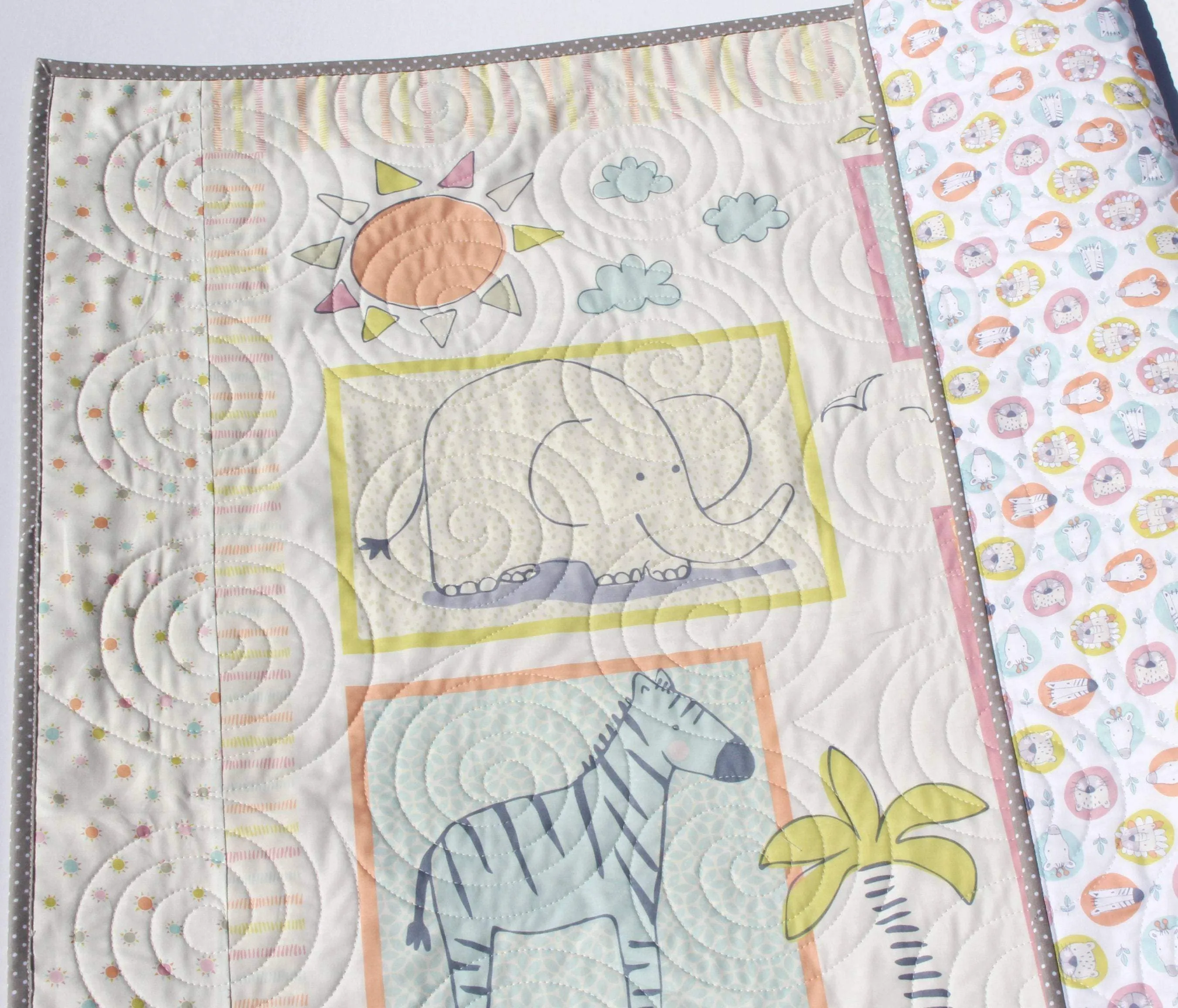 Quilt Kit for Beginners Safari Animals Low Volume Sunrise Baby Bedding Blanket Jungle Fabrics Lion Giraffe Elephant Zebra Nursery Sewing