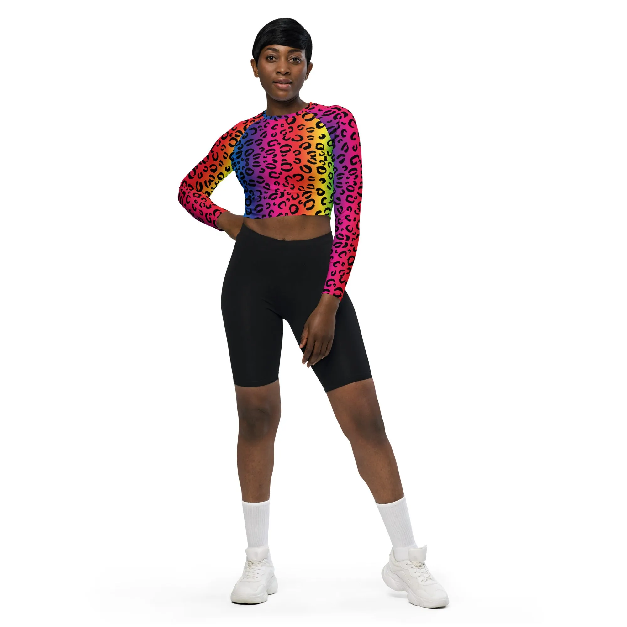 Rainbow Leopard Recycled long-sleeve crop top