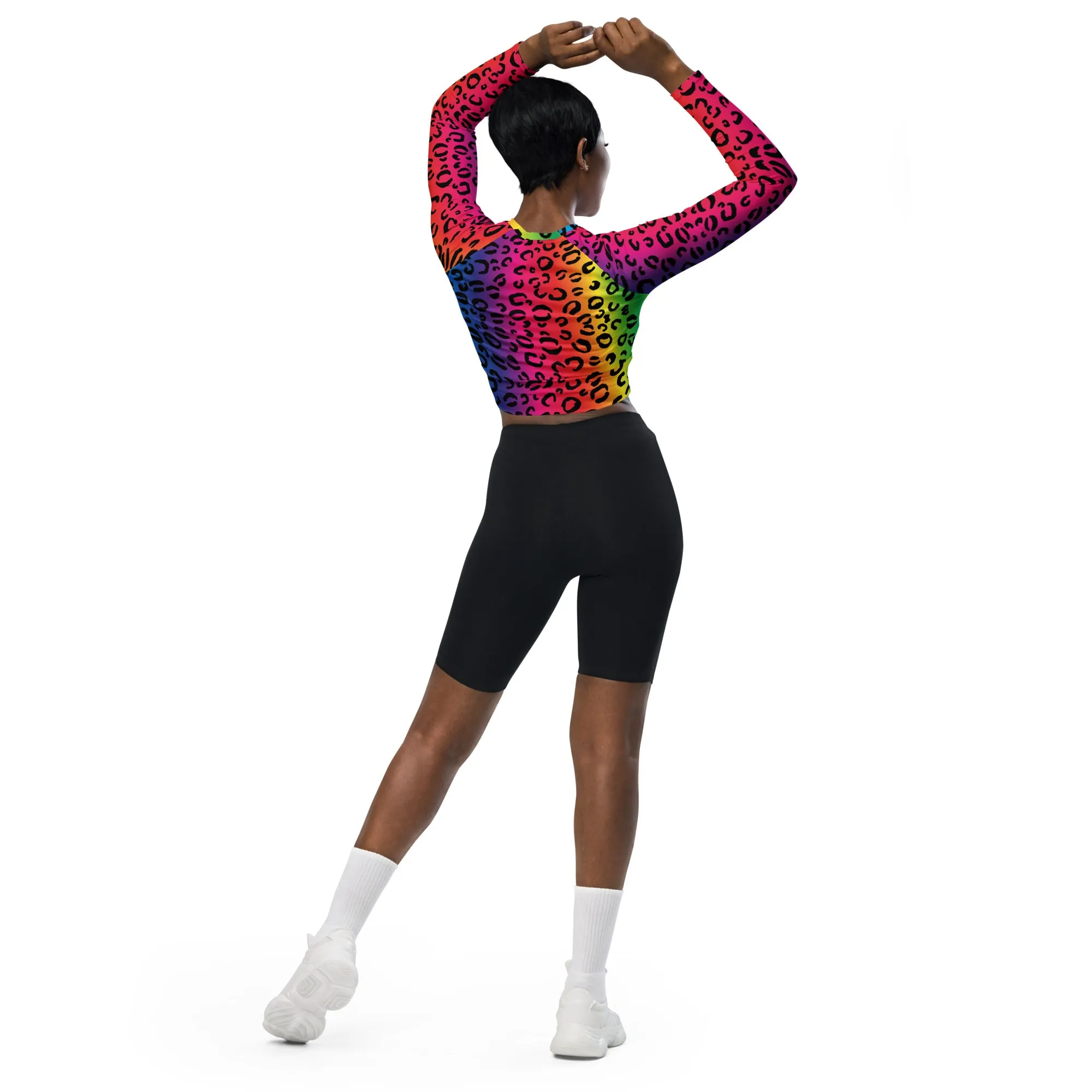 Rainbow Leopard Recycled long-sleeve crop top