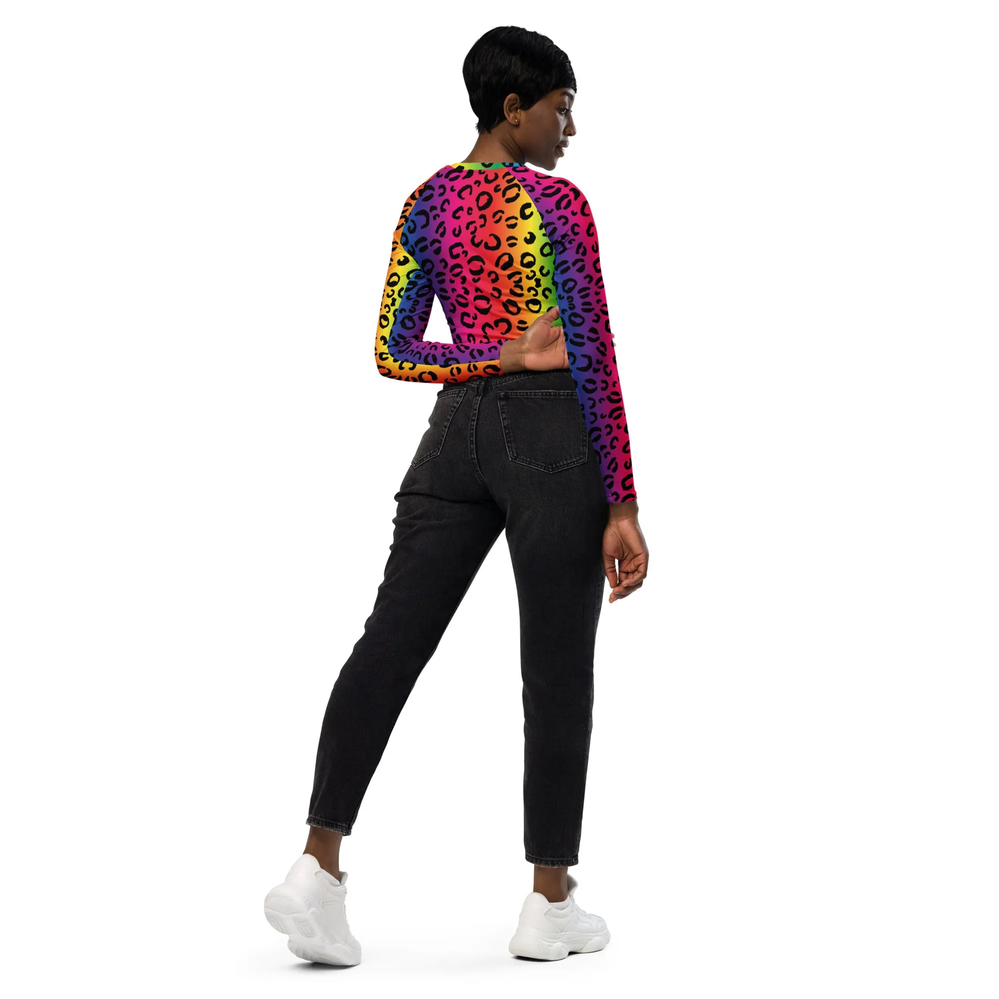 Rainbow Leopard Recycled long-sleeve crop top