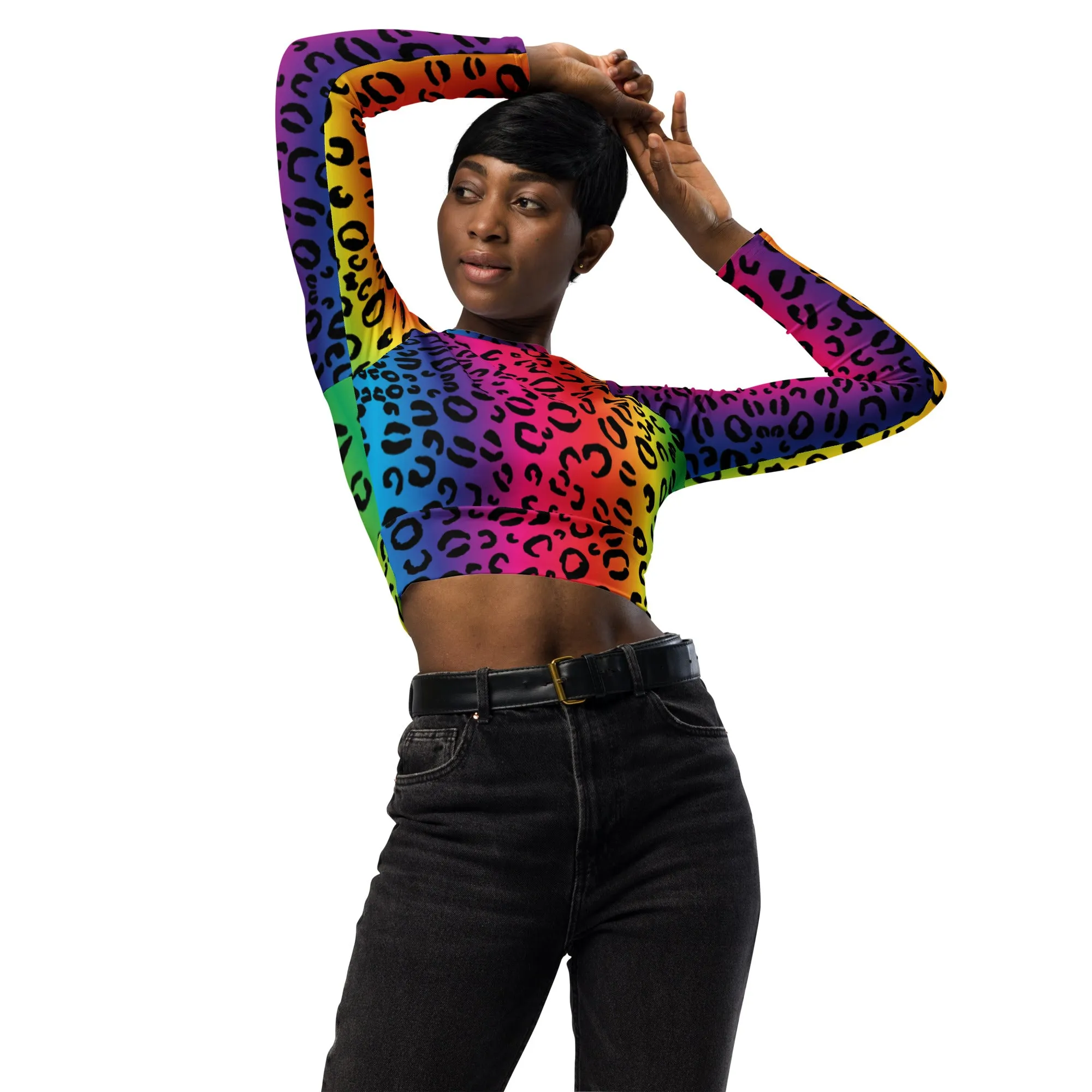 Rainbow Leopard Recycled long-sleeve crop top