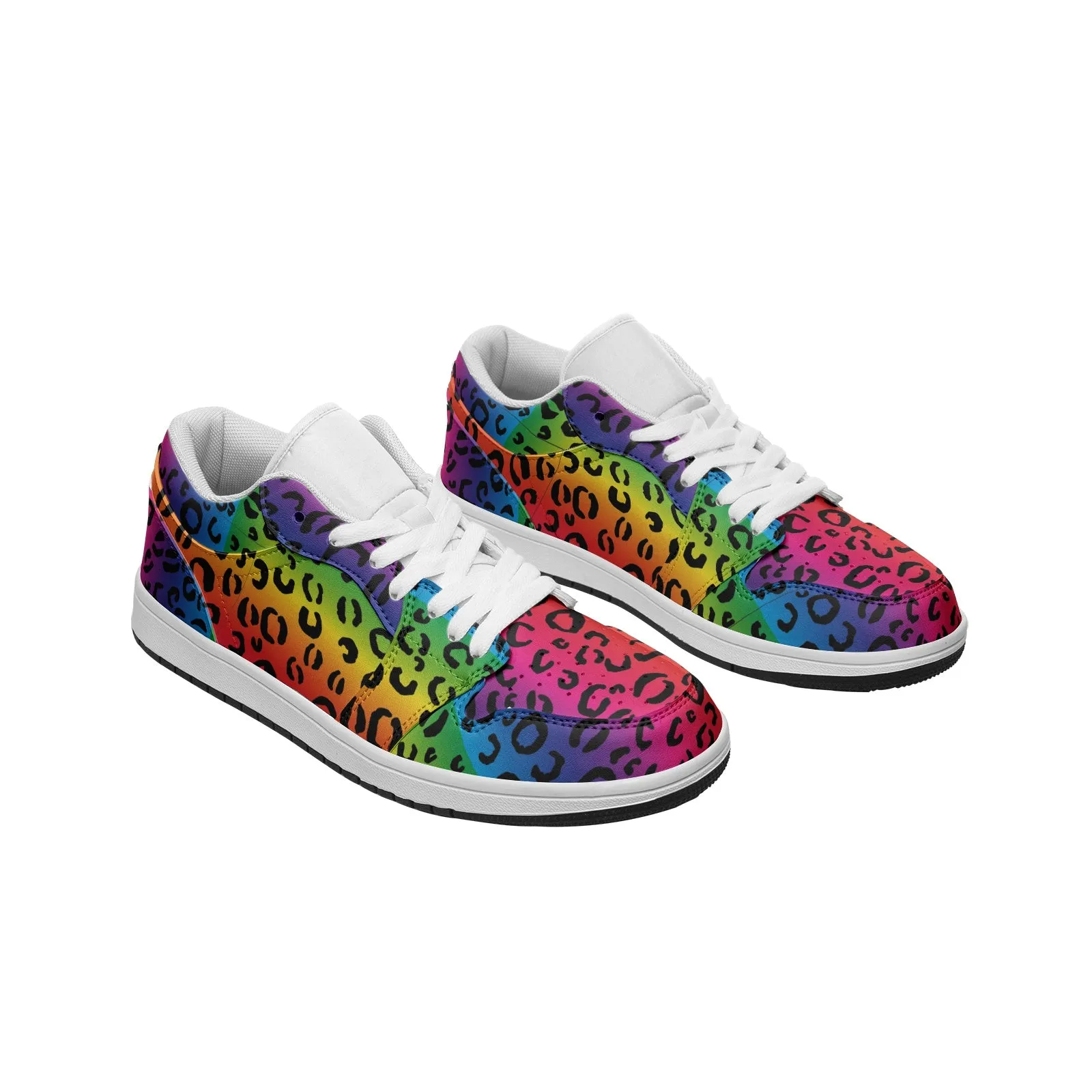 Rainbow Leopard Unisex Low Top Leather Sneakers