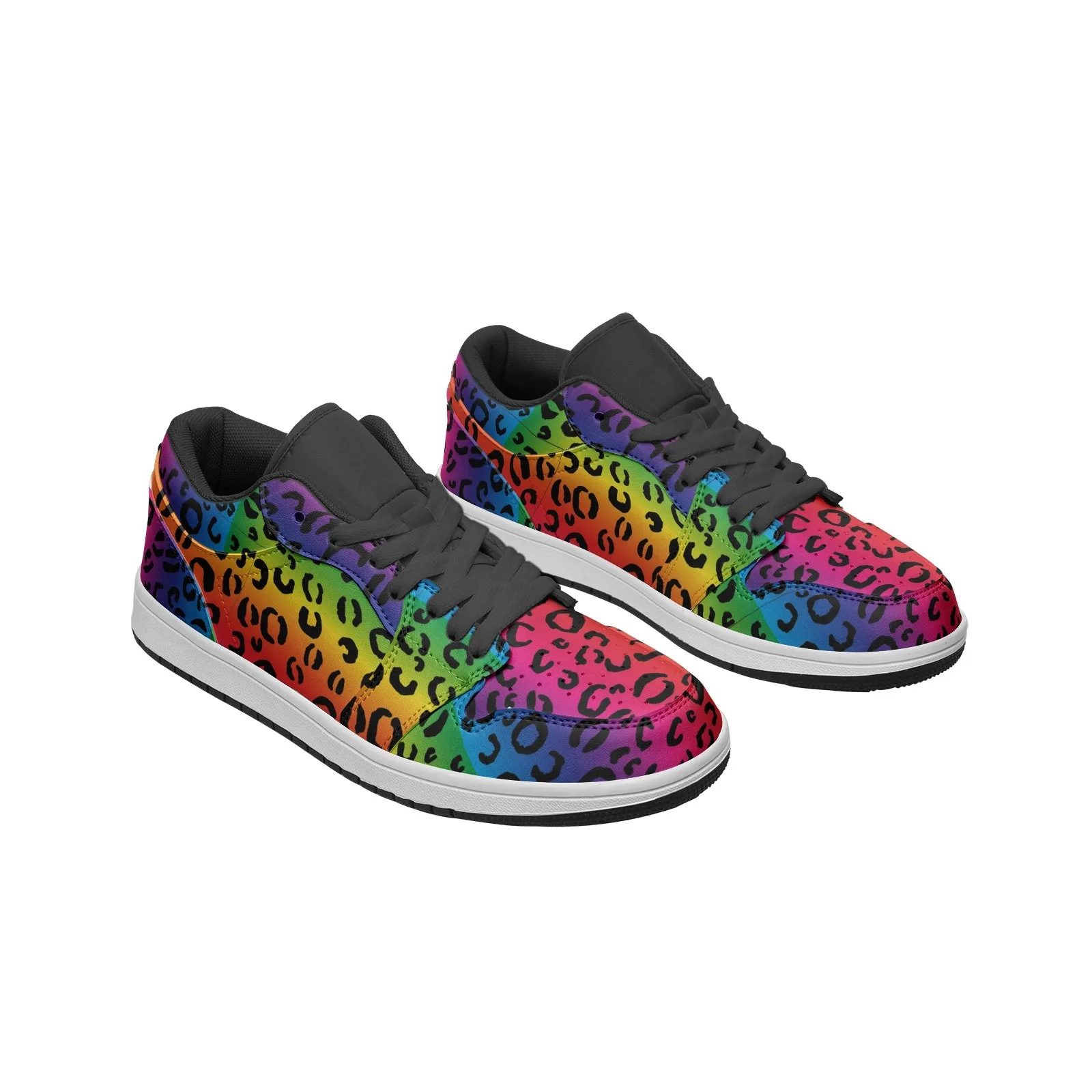 Rainbow Leopard Unisex Low Top Leather Sneakers