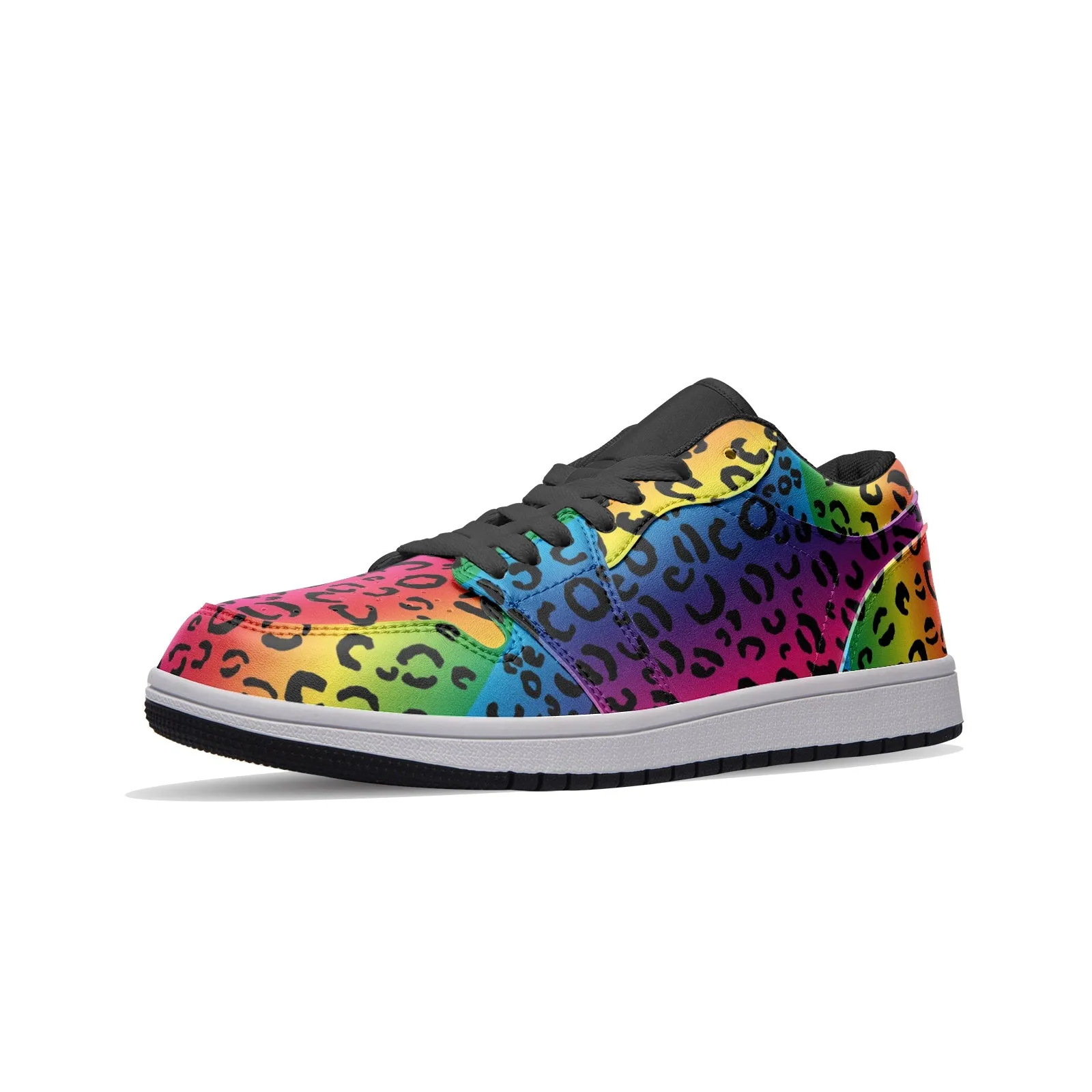 Rainbow Leopard Unisex Low Top Leather Sneakers