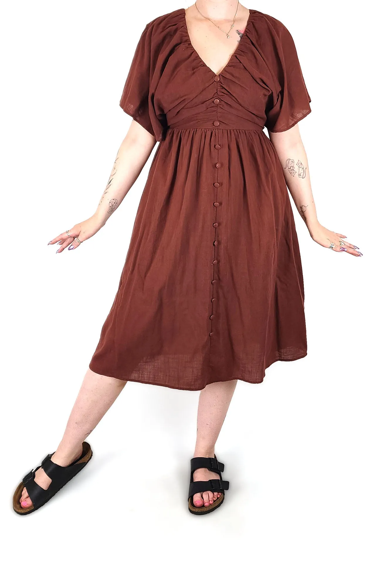Reverse deep reddy brown cotton dress size medium