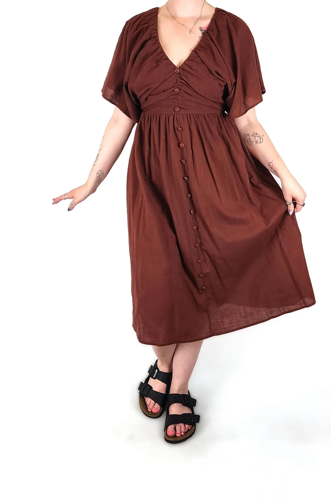 Reverse deep reddy brown cotton dress size medium