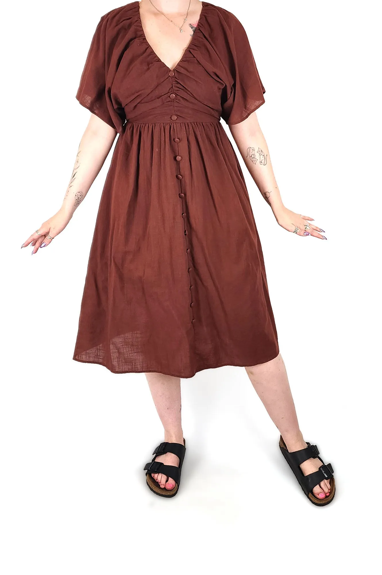 Reverse deep reddy brown cotton dress size medium