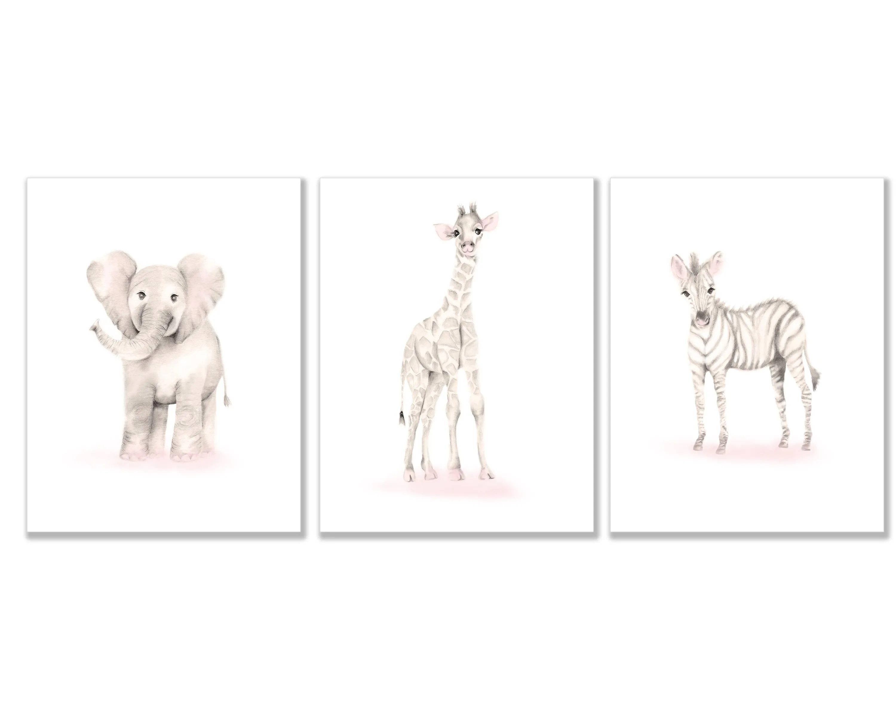 Safari Animal Nursery Prints - Sweet Blush - Set of 3