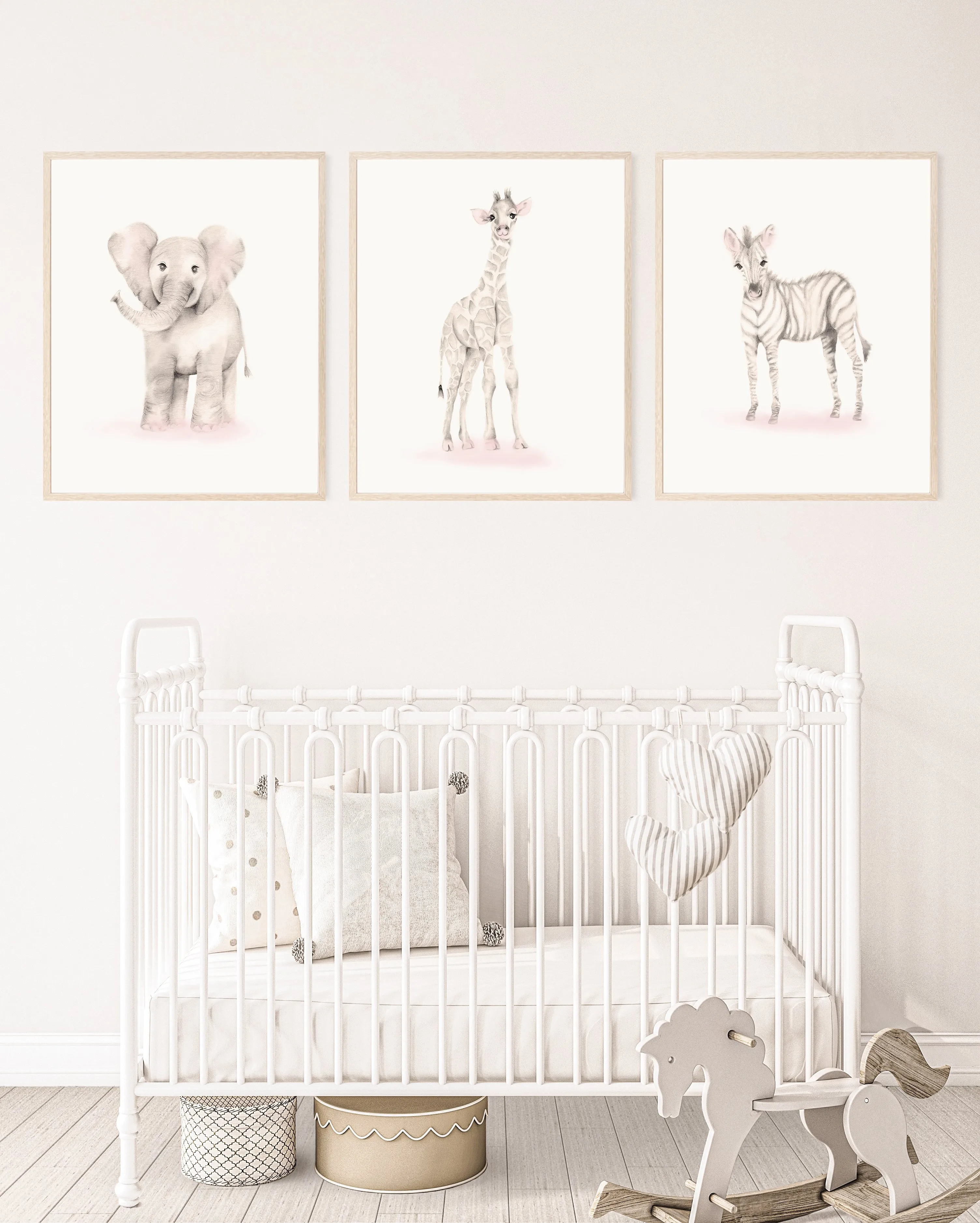 Safari Animal Nursery Prints - Sweet Blush - Set of 3