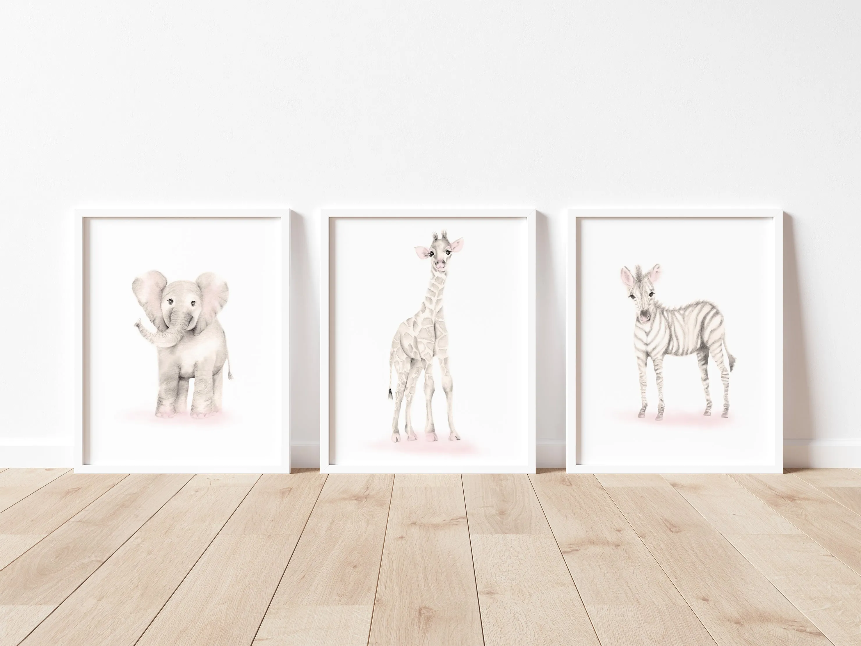 Safari Animal Nursery Prints - Sweet Blush - Set of 3