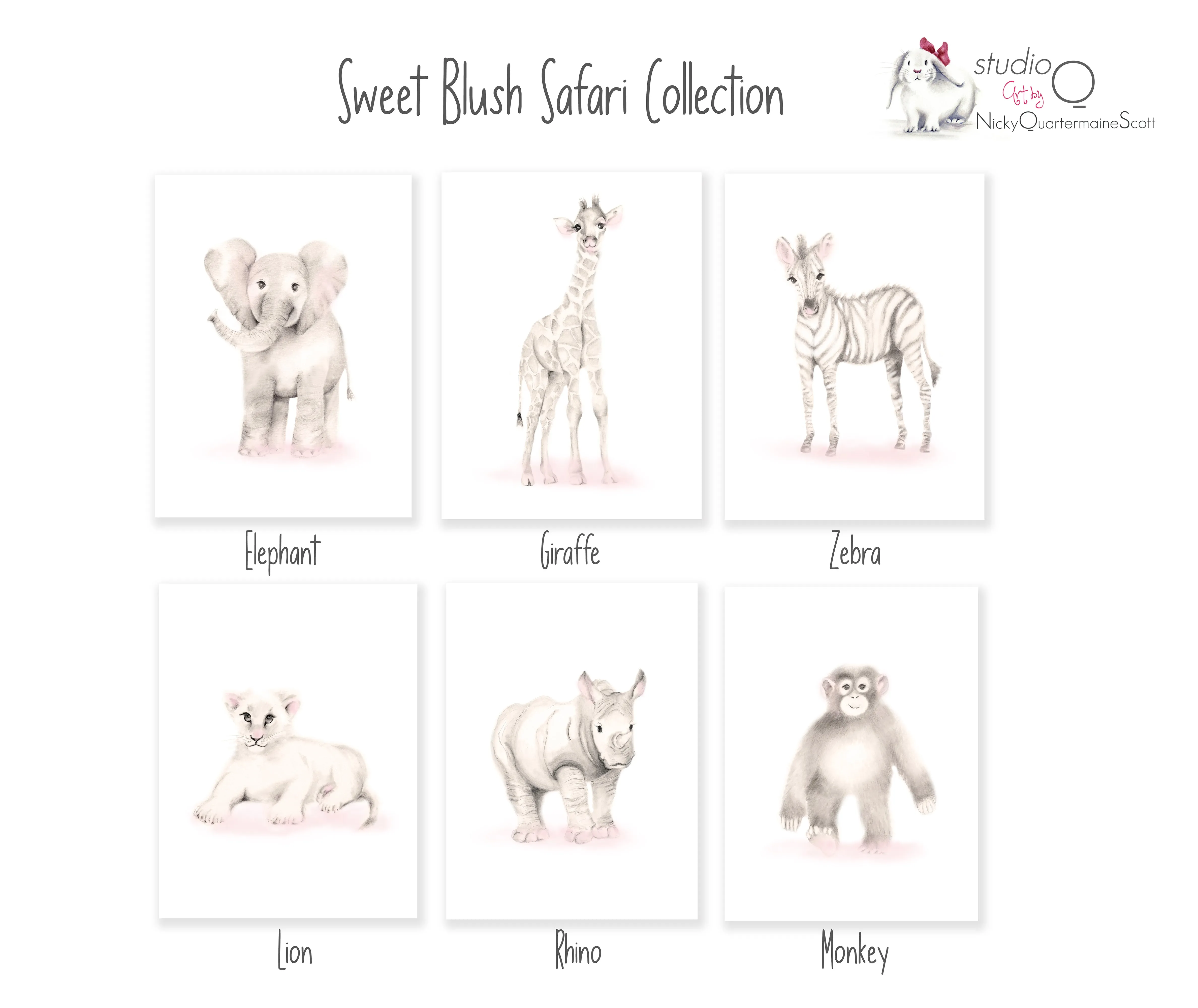 Safari Animal Prints - Set of 4 - Sweet Blush