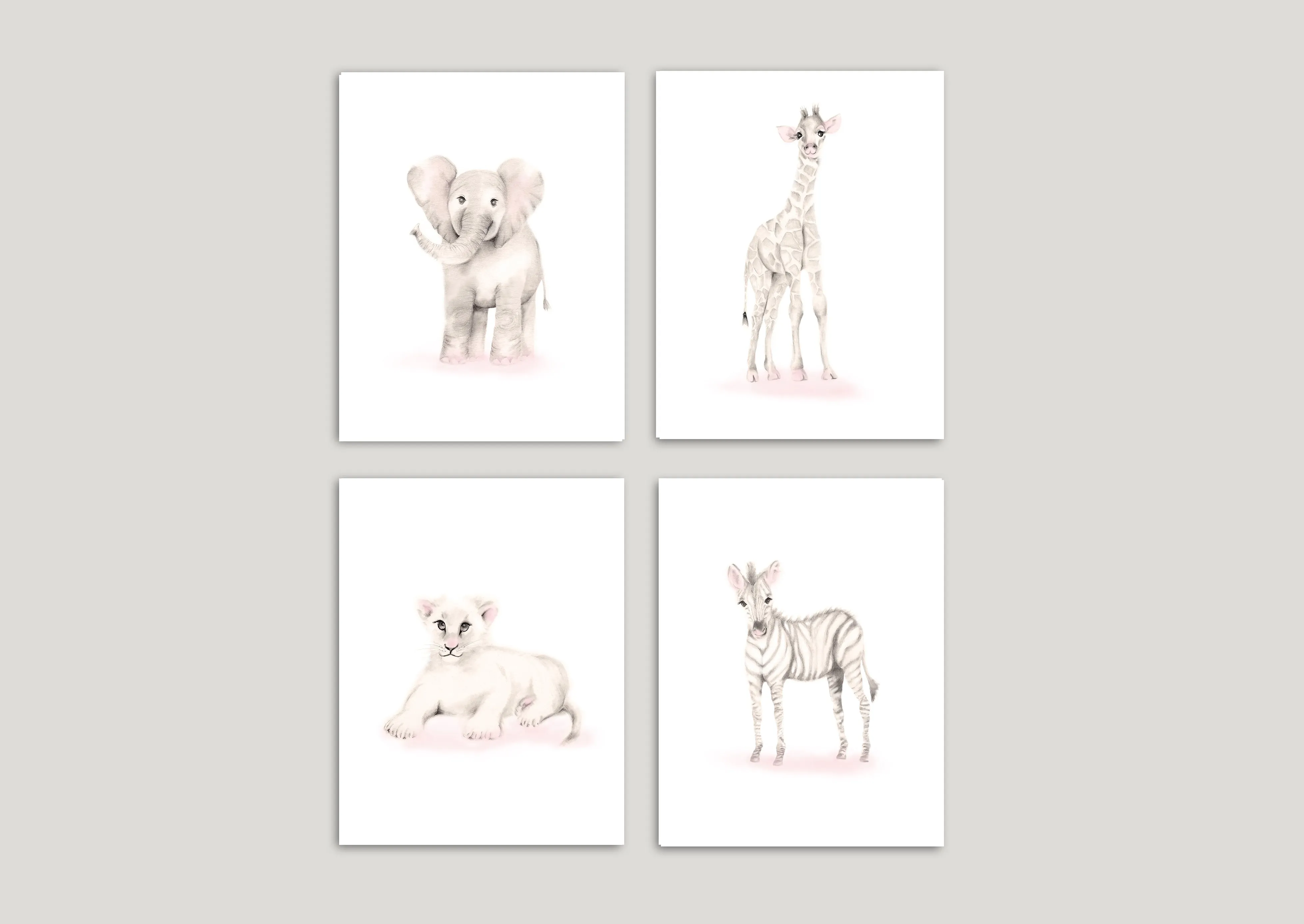 Safari Animal Prints - Set of 4 - Sweet Blush