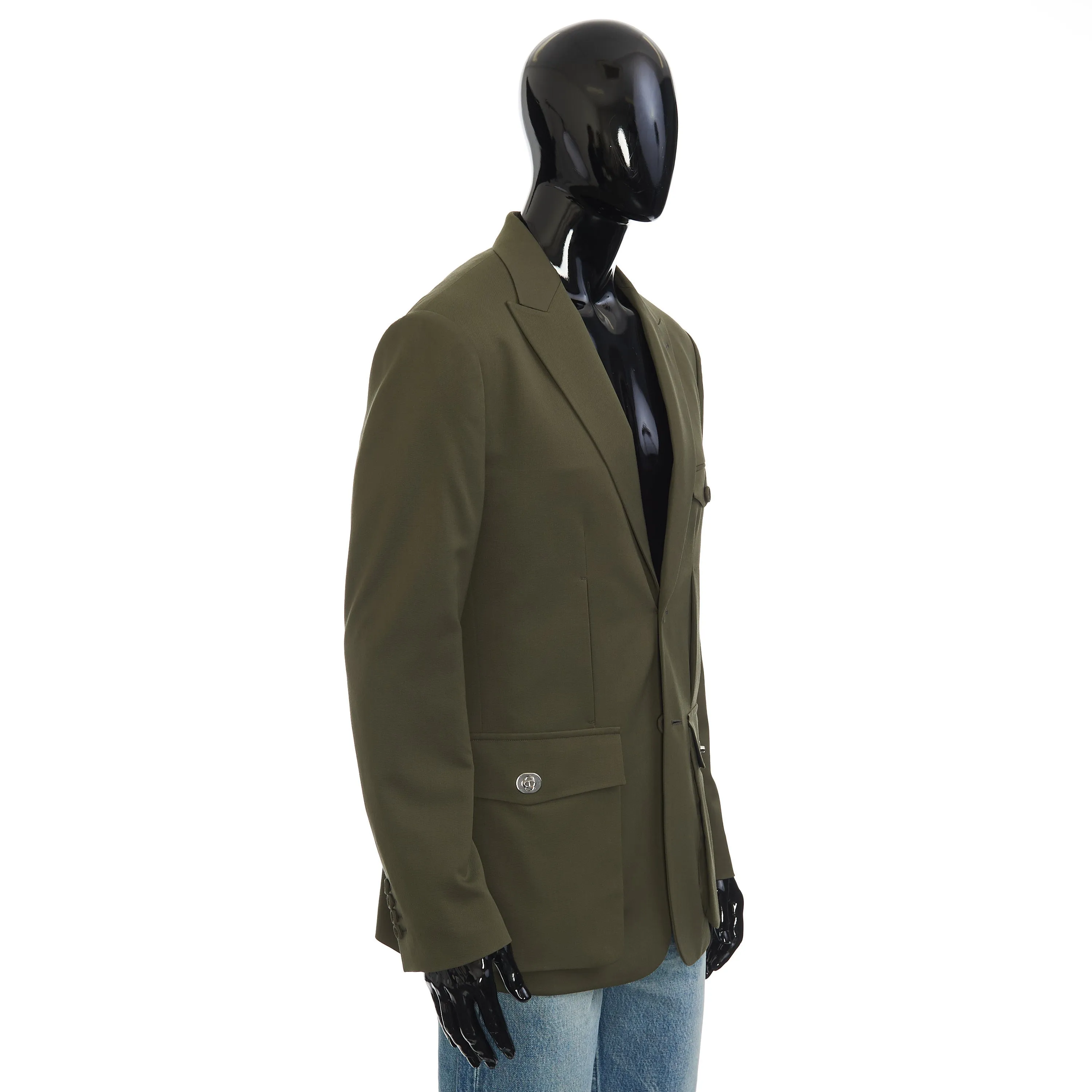 Safari Blazer Jacket In Khaki Green Virgin Wool