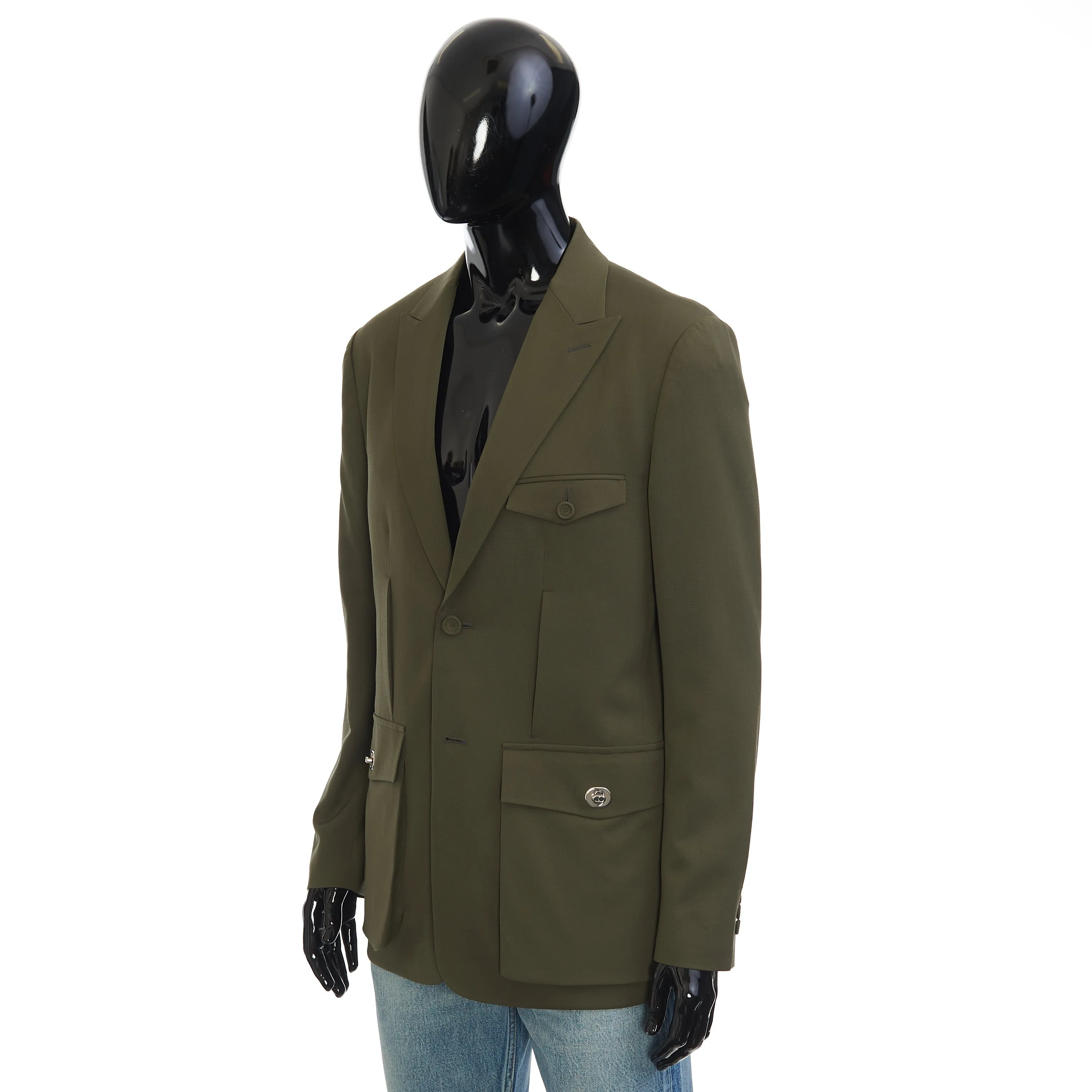 Safari Blazer Jacket In Khaki Green Virgin Wool