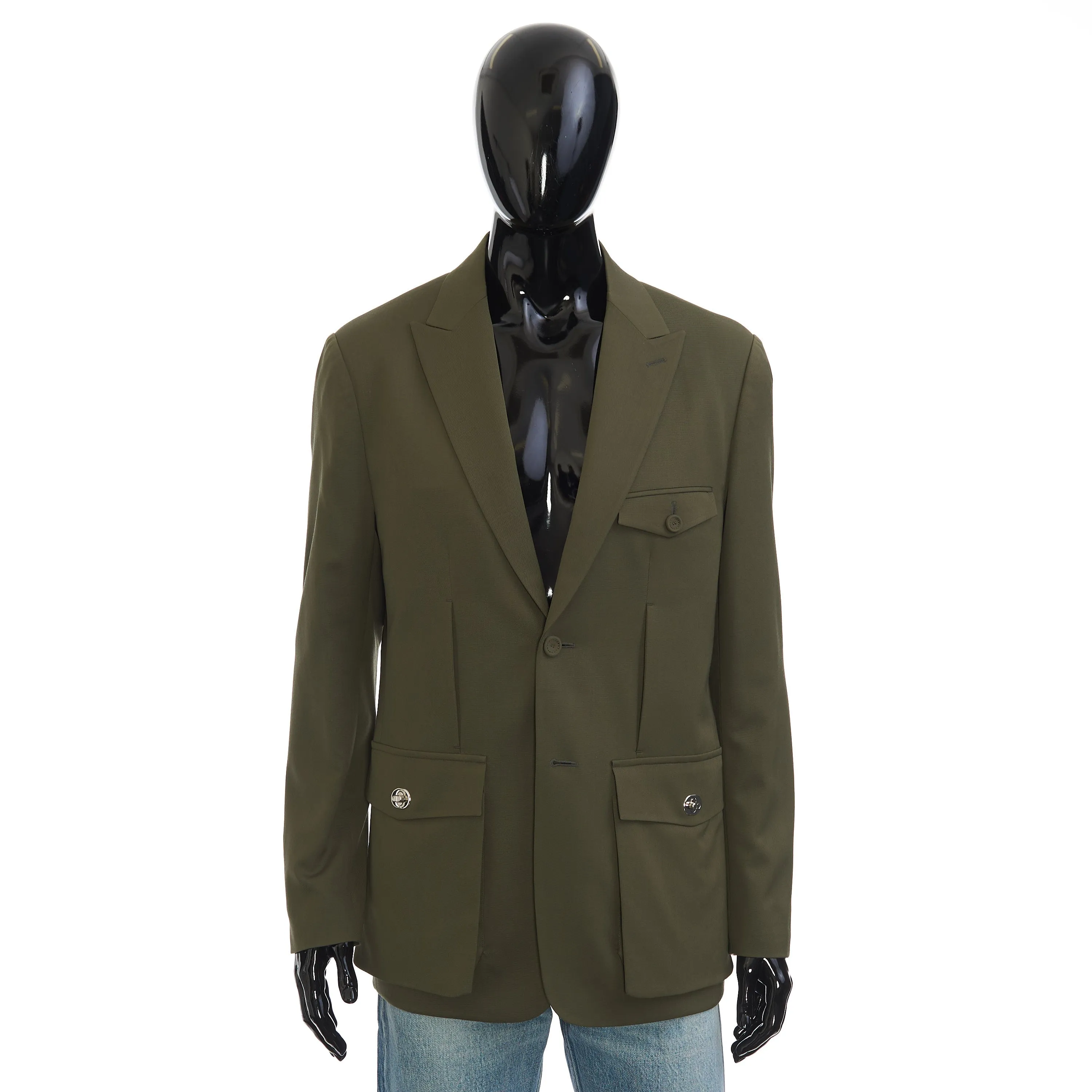 Safari Blazer Jacket In Khaki Green Virgin Wool