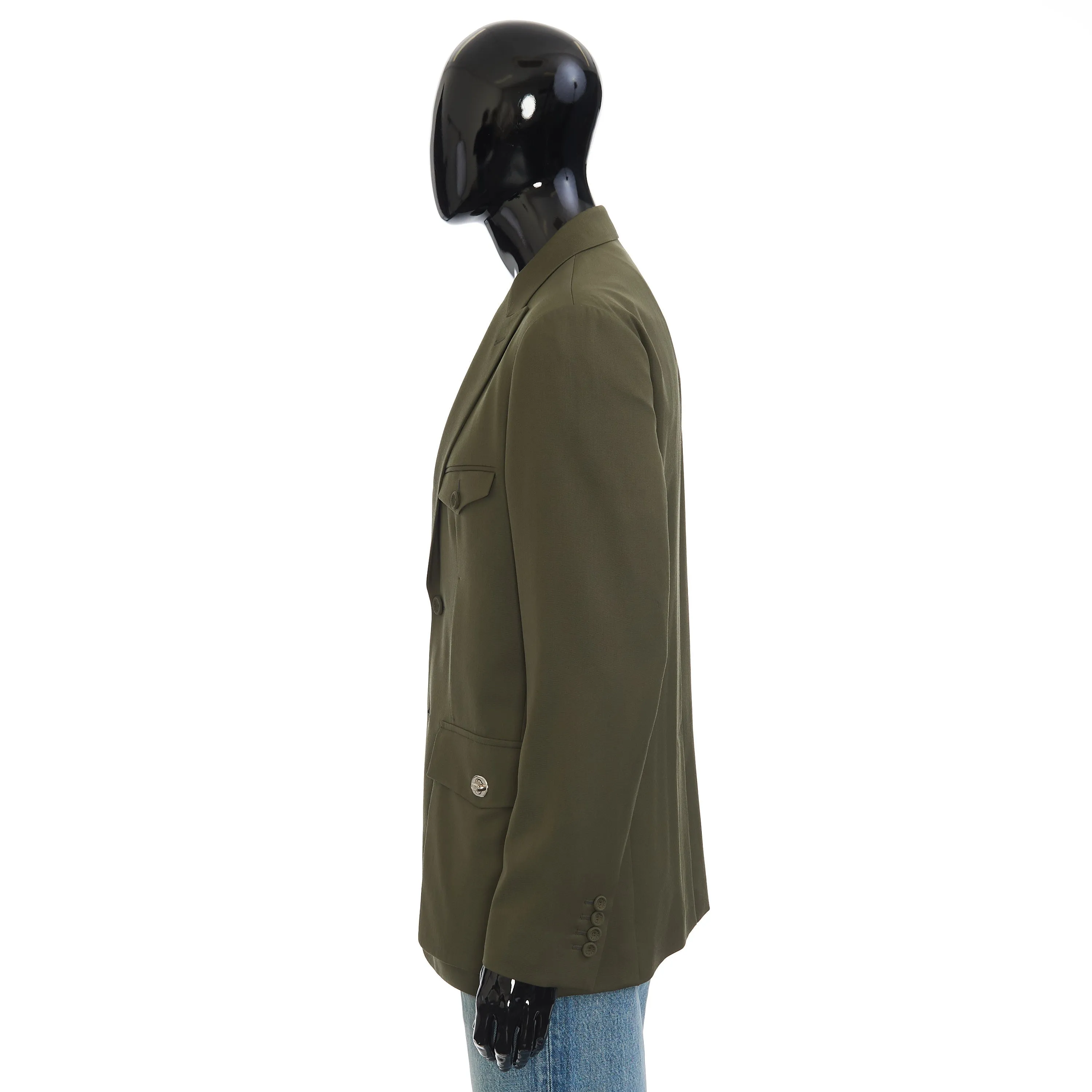 Safari Blazer Jacket In Khaki Green Virgin Wool