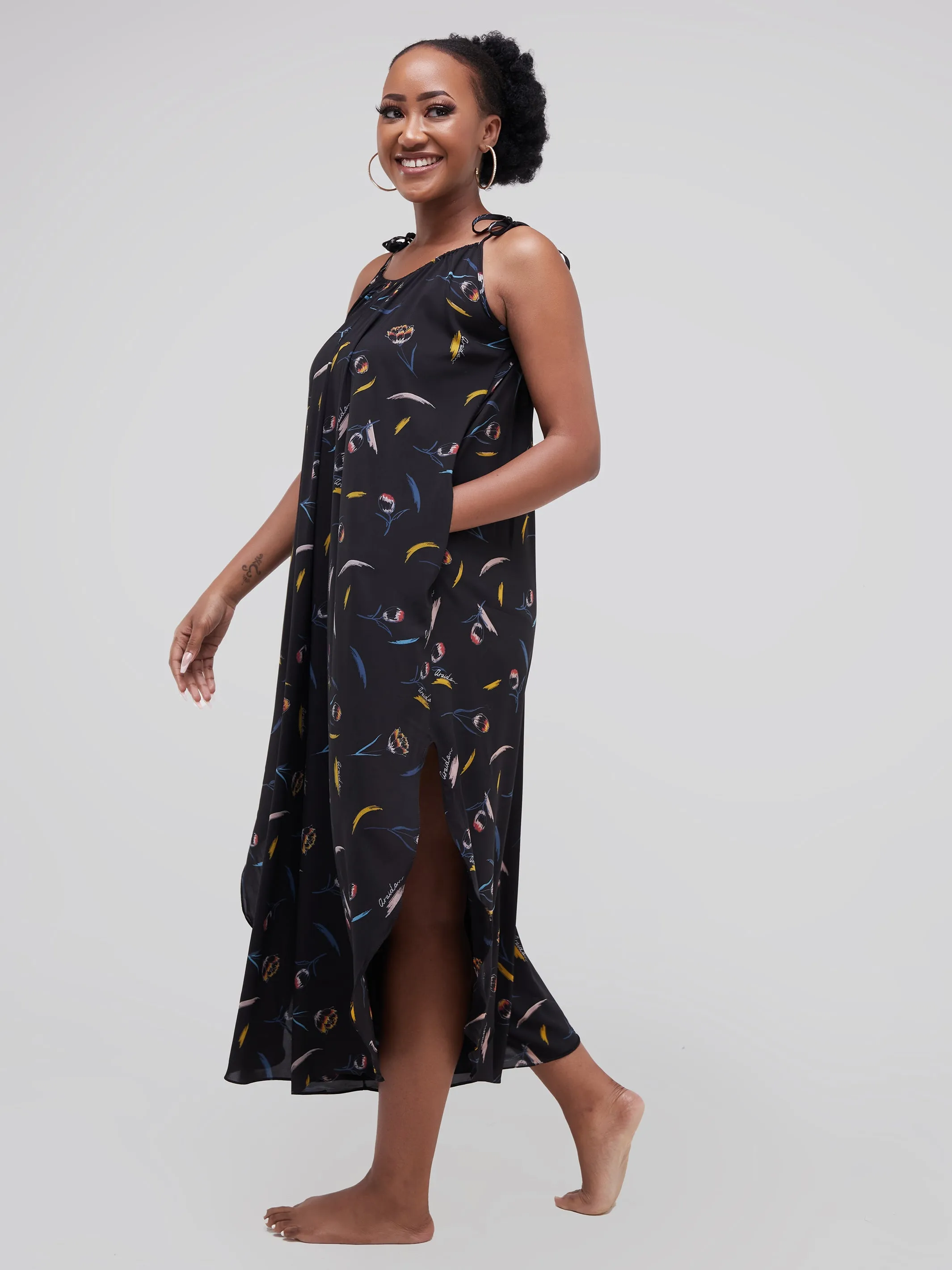 Safari Maisha Strappy Cullote Jumpsuit Coverup - Black Print