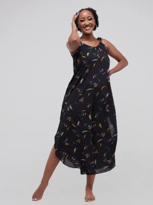 Safari Maisha Strappy Cullote Jumpsuit Coverup - Black Print